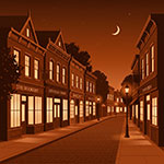 quiet small town main street at dusk illustration