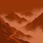 mist covered mountain peaks with a narrow trail illustration